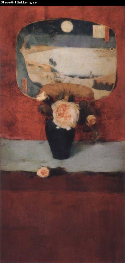 Fernand Khnopff Roses and a Japanese Fan